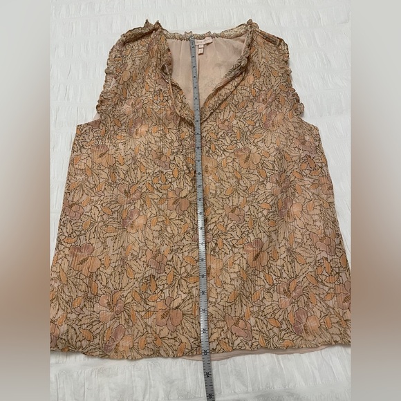 REBECCA TAYLOR Sleeveless Lined Pullover Blouse Ruffle Floral Crinkle Metallic - Picture 16 of 16